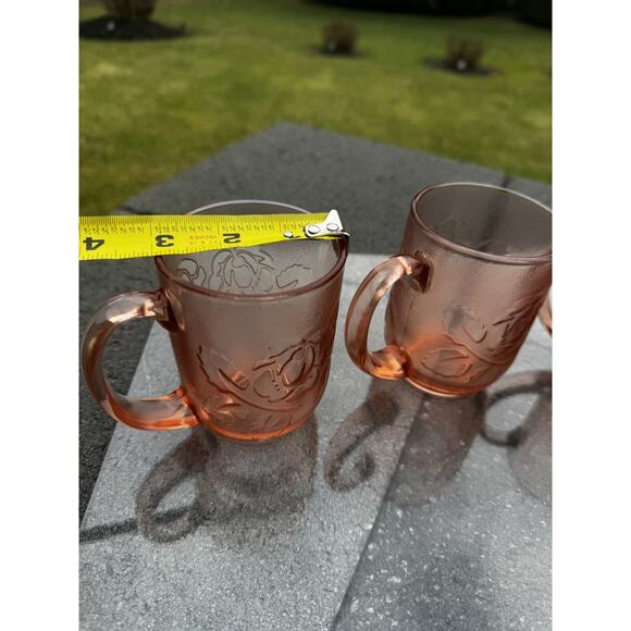 Vintage Arcoroc France Rosaline 8 Oz Pink Glass Rose Coffee Mugs ~set Of 4 - Picture 11 of 14
